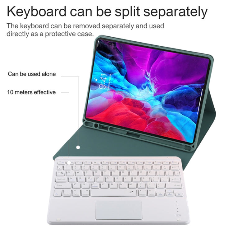 TG11BC Detachable Bluetooth White Keyboard Microfiber Leather Tablet Case for iPad Pro 11 inch (2020), with Touchpad & Pen Slot & Holder (Dark Green) - For iPad Pro by PMC Jewellery | Online Shopping South Africa | PMC Jewellery