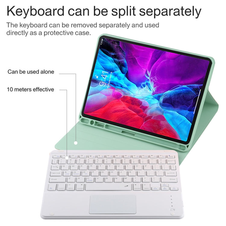 TG11BC Detachable Bluetooth White Keyboard Microfiber Leather Tablet Case for iPad Pro 11 inch (2020), with Touchpad & Pen Slot & Holder (Green) - For iPad Pro by PMC Jewellery | Online Shopping South Africa | PMC Jewellery