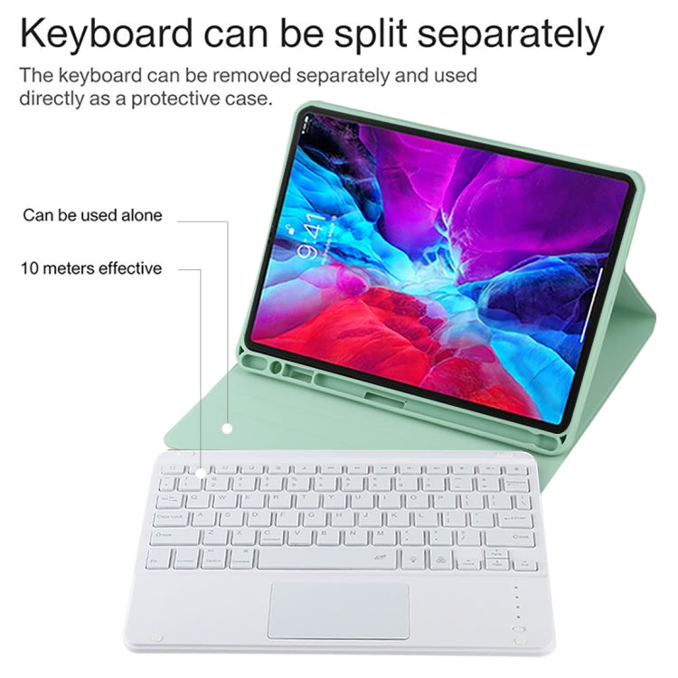 TG11BCS Detachable Bluetooth White Keyboard Microfiber Leather Tablet Case for iPad Pro 11 inch (2020), with Backlight & Touchpad & Pen Slot & Holder (Green) - For iPad Pro by PMC Jewellery | Online Shopping South Africa | PMC Jewellery