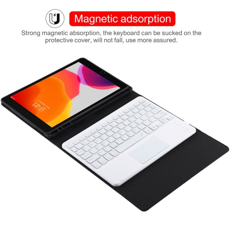 TG-102BCS Detachable Bluetooth White Keyboard + Microfiber Leather Tablet Case for iPad 10.2 inch / iPad Air (2019), with Touch Pad & Backlight & Pen Slot & Holder (Black) - For iPad Air by PMC Jewellery | Online Shopping South Africa | PMC Jewellery