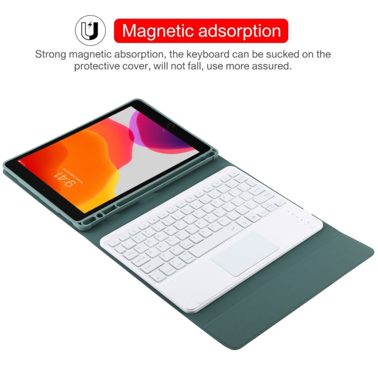 TG-102BCS Detachable Bluetooth White Keyboard + Microfiber Leather Tablet Case for iPad 10.2 inch / iPad Air (2019), with Touch Pad & Backlight & Pen Slot & Holder (Dark Green) - For iPad Air by PMC Jewellery | Online Shopping South Africa | PMC Jewellery