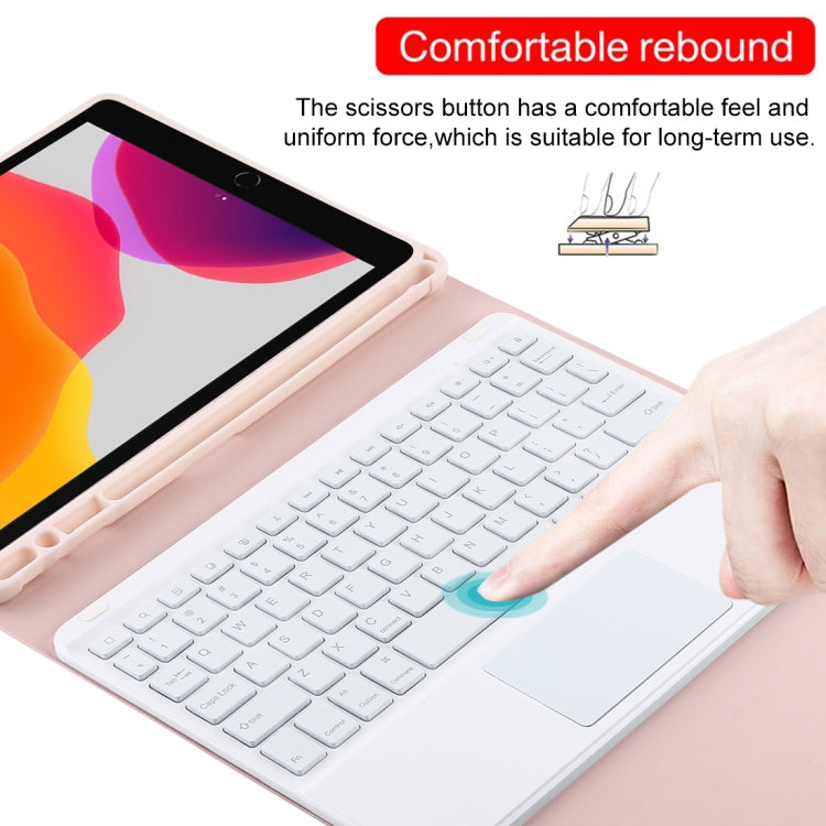 TG-102BCS Detachable Bluetooth White Keyboard + Microfiber Leather Tablet Case for iPad 10.2 inch / iPad Air (2019), with Touch Pad & Backlight & Pen Slot & Holder (Pink) - For iPad Air by PMC Jewellery | Online Shopping South Africa | PMC Jewellery