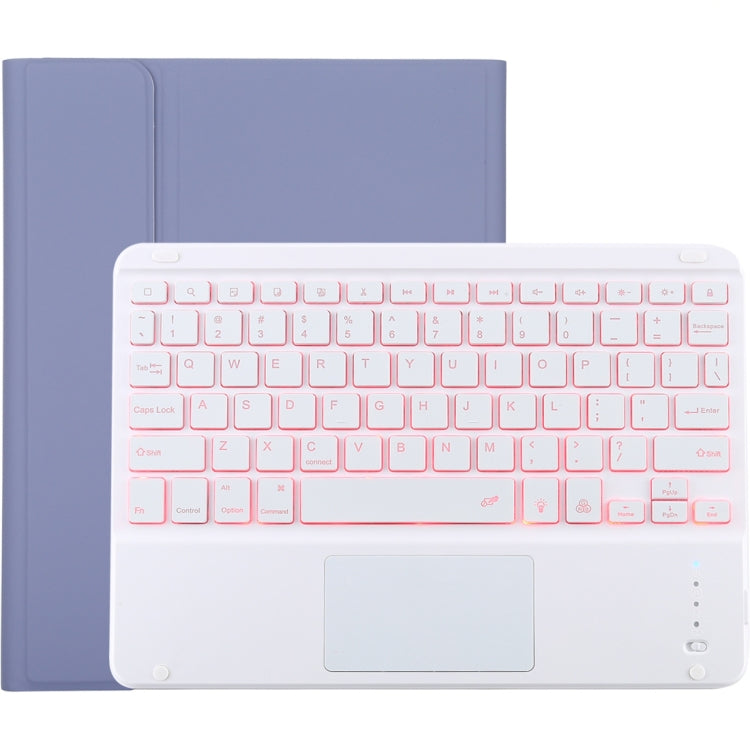 TG-102BCS Detachable Bluetooth White Keyboard + Microfiber Leather Tablet Case for iPad 10.2 inch / iPad Air (2019), with Touch Pad & Backlight & Pen Slot & Holder (Purple) - For iPad Air by PMC Jewellery | Online Shopping South Africa | PMC Jewellery