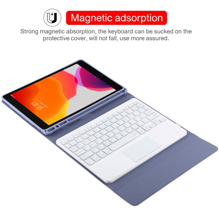 TG-102BCS Detachable Bluetooth White Keyboard + Microfiber Leather Tablet Case for iPad 10.2 inch / iPad Air (2019), with Touch Pad & Backlight & Pen Slot & Holder (Purple) - For iPad Air by PMC Jewellery | Online Shopping South Africa | PMC Jewellery