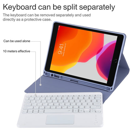 TG-102BCS Detachable Bluetooth White Keyboard + Microfiber Leather Tablet Case for iPad 10.2 inch / iPad Air (2019), with Touch Pad & Backlight & Pen Slot & Holder (Purple) - For iPad Air by PMC Jewellery | Online Shopping South Africa | PMC Jewellery