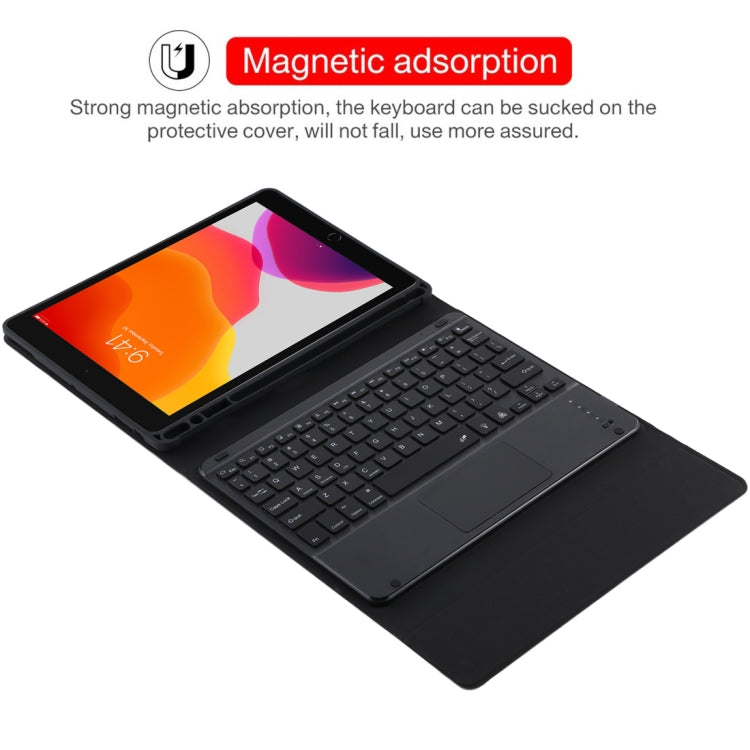 TG-102BCS Detachable Bluetooth Black Keyboard + Microfiber Leather Tablet Case for iPad 10.2 inch / iPad Air (2019), with Touch Pad & Backlight & Pen Slot & Holder (Black) - For iPad Air by PMC Jewellery | Online Shopping South Africa | PMC Jewellery