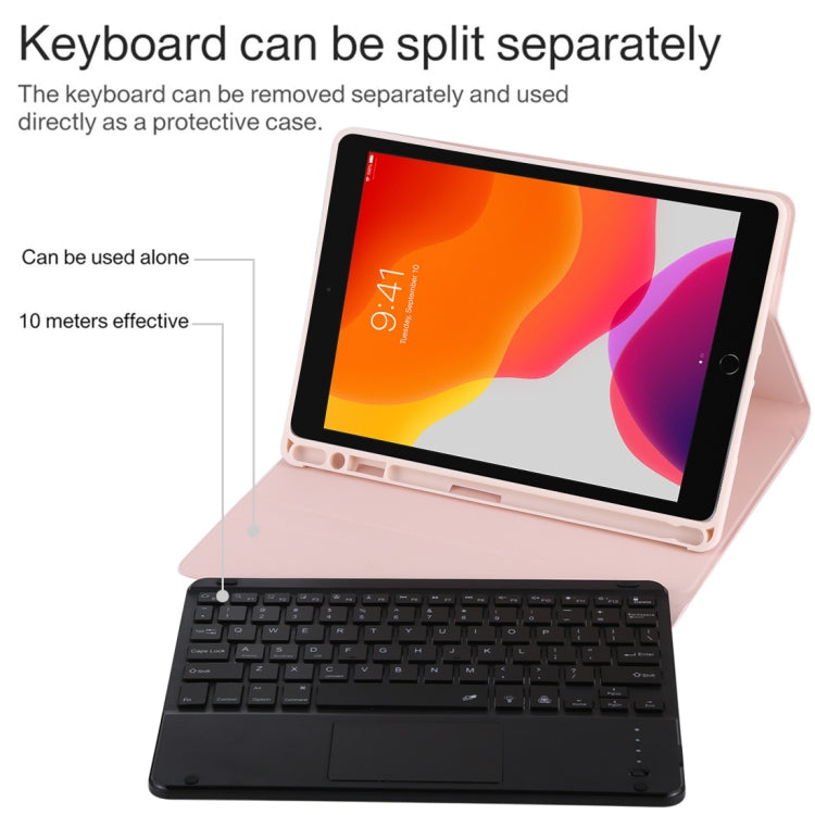 TG-102BCS Detachable Bluetooth Black Keyboard + Microfiber Leather Tablet Case for iPad 10.2 inch / iPad Air (2019), with Touch Pad & Backlight & Pen Slot & Holder (Pink) - For iPad Air by PMC Jewellery | Online Shopping South Africa | PMC Jewellery