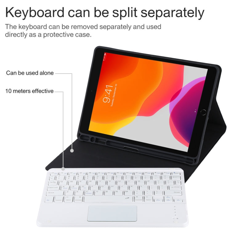 TG-102BC Detachable Bluetooth White Keyboard + Microfiber Leather Tablet Case for iPad 10.2 inch / iPad Air (2019), with Touch Pad & Pen Slot & Holder(Black) - For iPad Air by PMC Jewellery | Online Shopping South Africa | PMC Jewellery