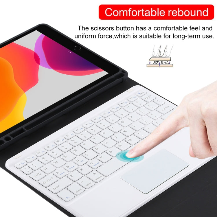 TG-102BC Detachable Bluetooth White Keyboard + Microfiber Leather Tablet Case for iPad 10.2 inch / iPad Air (2019), with Touch Pad & Pen Slot & Holder(Black) - For iPad Air by PMC Jewellery | Online Shopping South Africa | PMC Jewellery