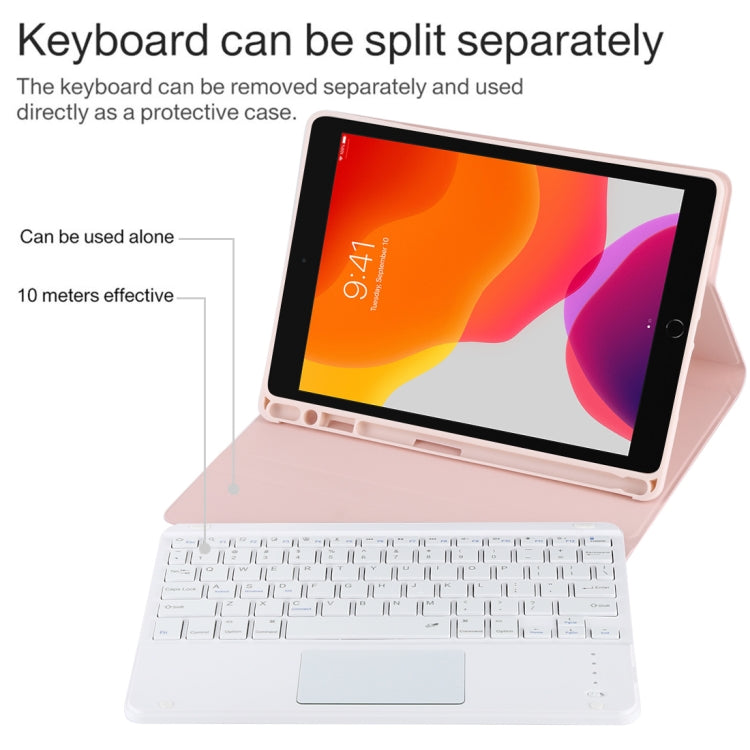 TG-102BC Detachable Bluetooth White Keyboard + Microfiber Leather Tablet Case for iPad 10.2 inch / iPad Air (2019), with Touch Pad & Pen Slot & Holder(Pink) - For iPad Air by PMC Jewellery | Online Shopping South Africa | PMC Jewellery