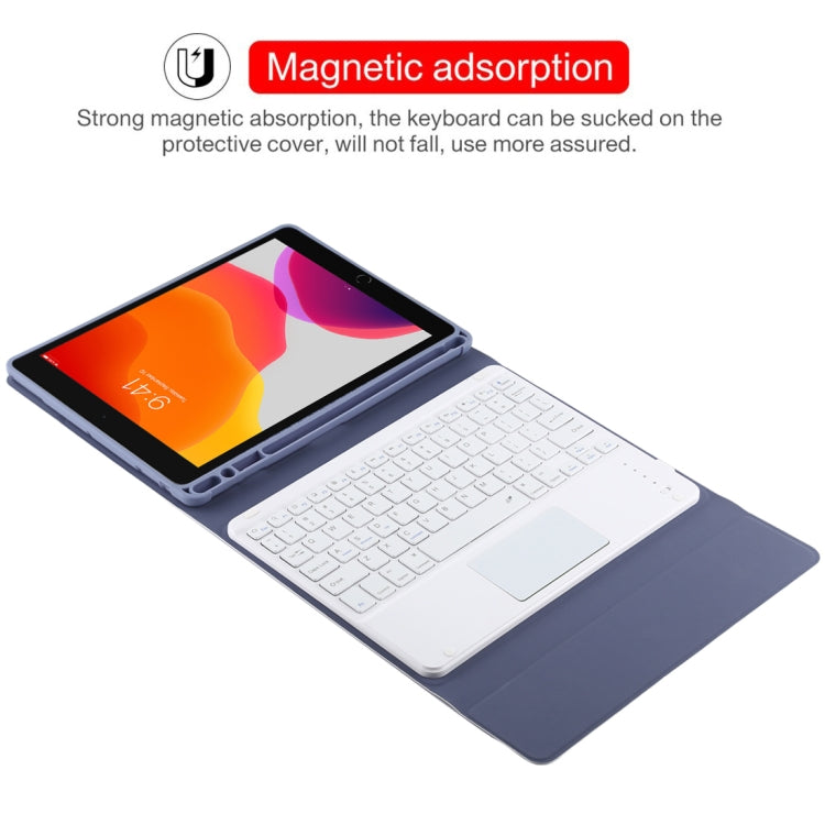 TG-102BC Detachable Bluetooth White Keyboard + Microfiber Leather Tablet Case for iPad 10.2 inch / iPad Air (2019), with Touch Pad & Pen Slot & Holder(Purple) - For iPad Air by PMC Jewellery | Online Shopping South Africa | PMC Jewellery