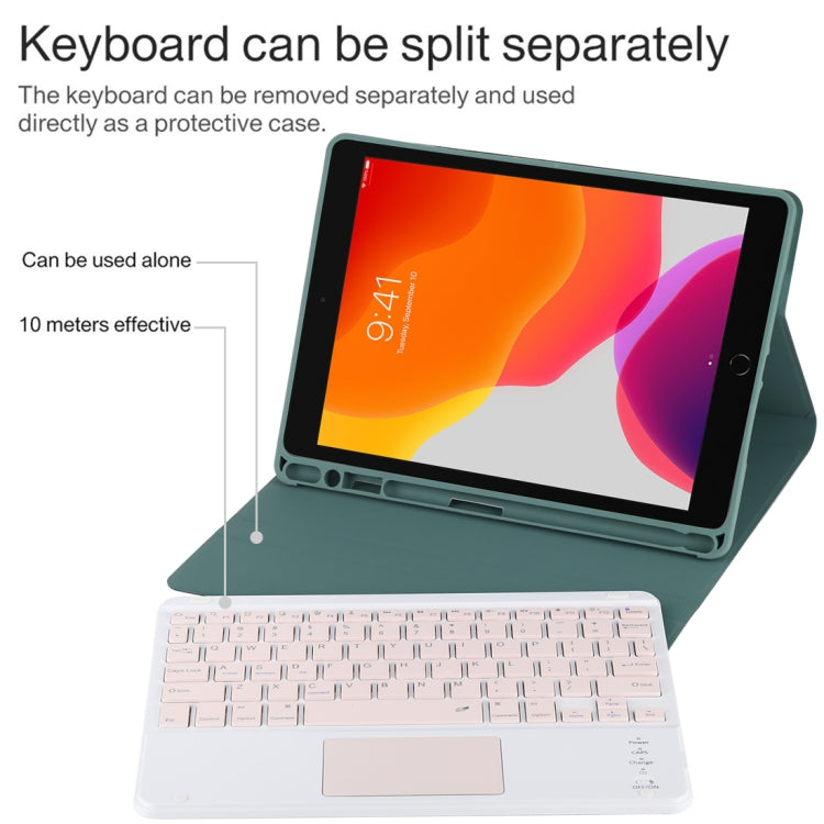 TG-102BC Detachable Bluetooth Pink Keyboard + Microfiber Leather Tablet Case for iPad 10.2 inch / iPad Air (2019), with Touch Pad & Pen Slot & Holder(Dark Green) - For iPad Air by PMC Jewellery | Online Shopping South Africa | PMC Jewellery