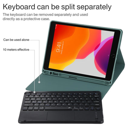 TG-102BC Detachable Bluetooth Black Keyboard + Microfiber Leather Tablet Case for iPad 10.2 inch / iPad Air (2019), with Touch Pad & Pen Slot & Holder(Dark Green) - For iPad Air by PMC Jewellery | Online Shopping South Africa | PMC Jewellery