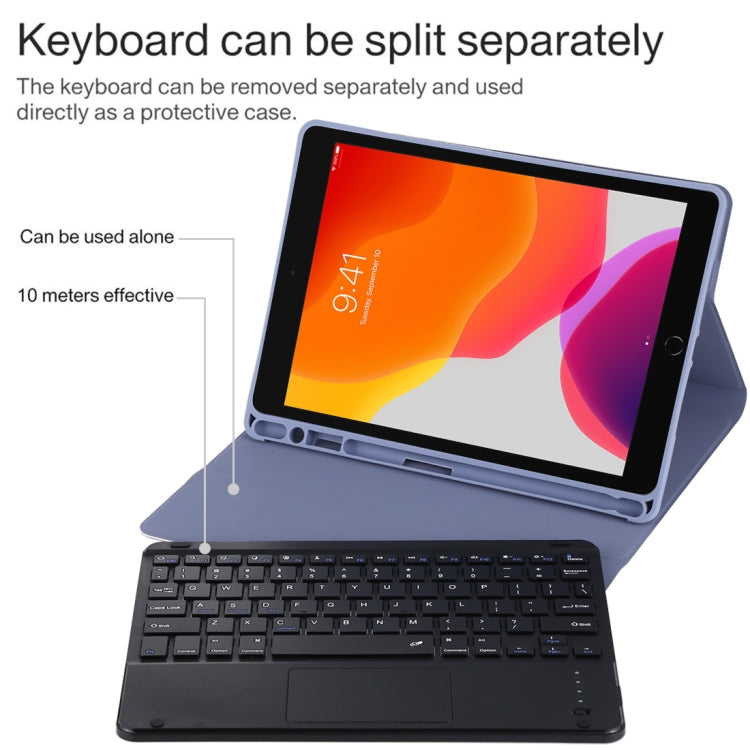 TG-102BC Detachable Bluetooth Black Keyboard + Microfiber Leather Tablet Case for iPad 10.2 inch / iPad Air (2019), with Touch Pad & Pen Slot & Holder(Purple) - For iPad Air by PMC Jewellery | Online Shopping South Africa | PMC Jewellery