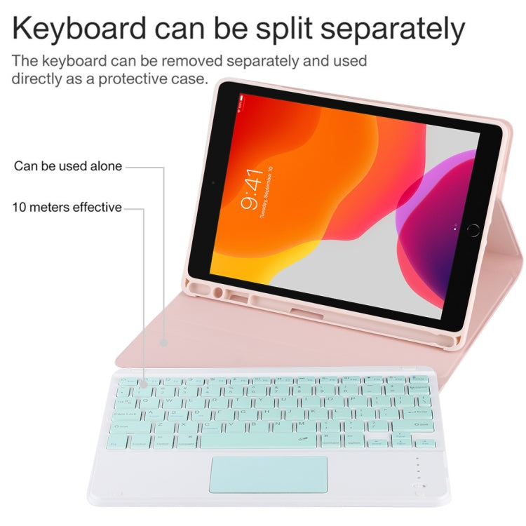 TG-102BC Detachable Bluetooth Green Keyboard + Microfiber Leather Tablet Case for iPad 10.2 inch / iPad Air (2019), with Touch Pad & Pen Slot & Holder (Pink) - For iPad Air by PMC Jewellery | Online Shopping South Africa | PMC Jewellery