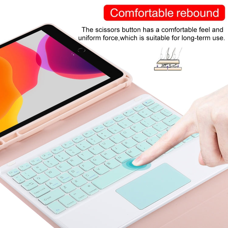 TG-102BC Detachable Bluetooth Green Keyboard + Microfiber Leather Tablet Case for iPad 10.2 inch / iPad Air (2019), with Touch Pad & Pen Slot & Holder (Pink) - For iPad Air by PMC Jewellery | Online Shopping South Africa | PMC Jewellery