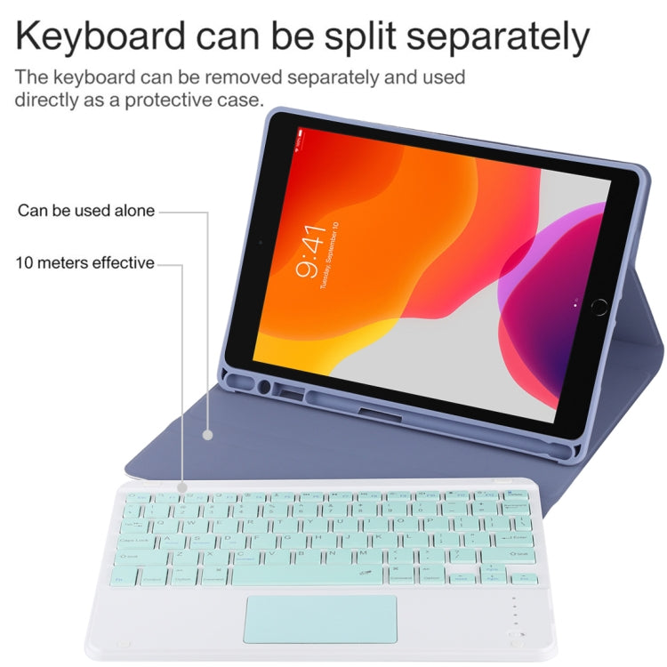 TG-102BC Detachable Bluetooth Green Keyboard + Microfiber Leather Tablet Case for iPad 10.2 inch / iPad Air (2019), with Touch Pad & Pen Slot & Holder (Purple) - For iPad Air by PMC Jewellery | Online Shopping South Africa | PMC Jewellery