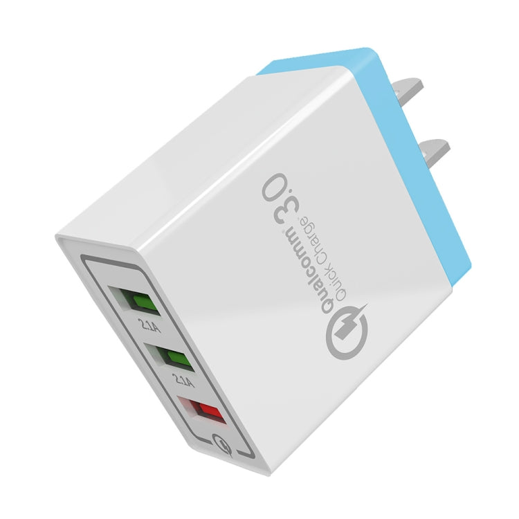 AR-QC-03 2.1A 3 USB Ports Quick Charger Travel Charger, US Plug (Blue) - USB Charger by PMC Jewellery | Online Shopping South Africa | PMC Jewellery | Buy Now Pay Later Mobicred