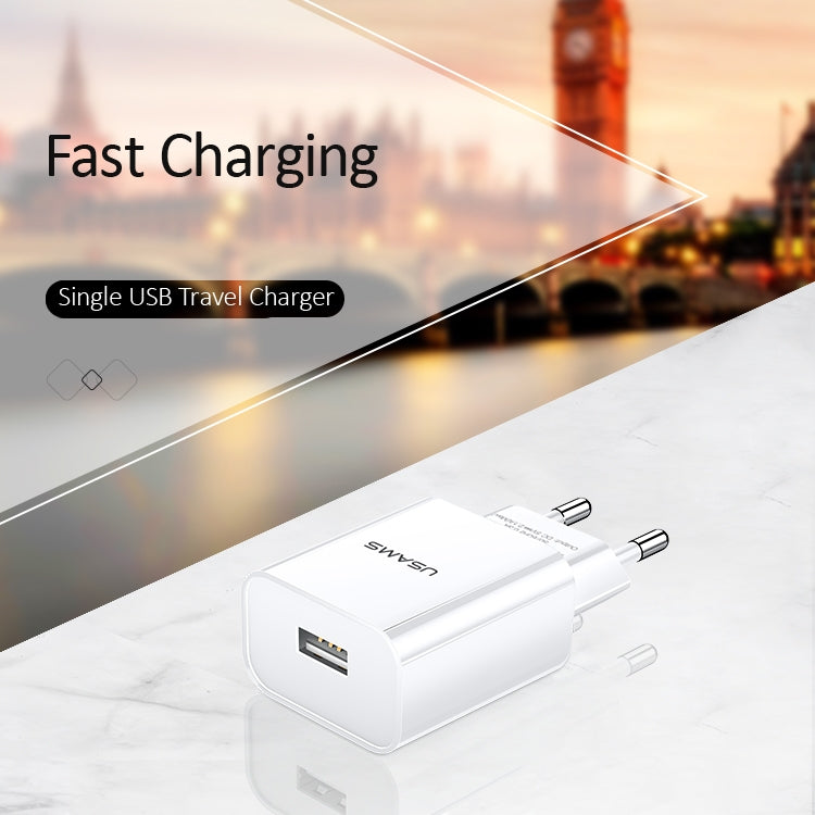 USAMS US-CC075 T18 2.1A Single USB Travel Charger, EU Plug (White) - USB Charger by USAMS | Online Shopping South Africa | PMC Jewellery | Buy Now Pay Later Mobicred