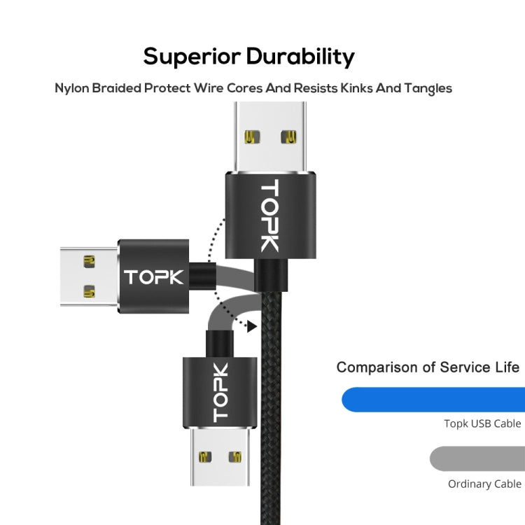 TOPK AM23 1m 2.4A Max USB to 8 Pin Nylon Braided Magnetic Charging Cable with LED Indicator(Black) - Charging Cable & Head by TOPK | Online Shopping South Africa | PMC Jewellery | Buy Now Pay Later Mobicred