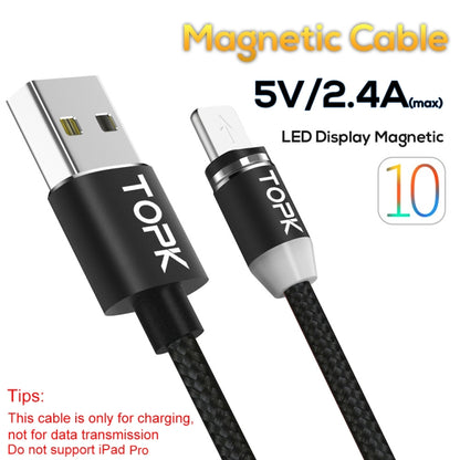 TOPK AM23 1m 2.4A Max USB to 8 Pin Nylon Braided Magnetic Charging Cable with LED Indicator(Black) - Charging Cable & Head by TOPK | Online Shopping South Africa | PMC Jewellery | Buy Now Pay Later Mobicred