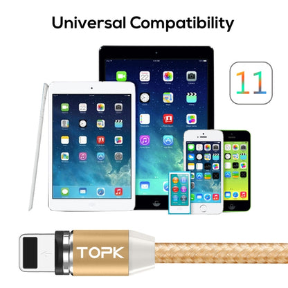 TOPK AM23 2m 2.4A Max USB to 8 Pin Nylon Braided Magnetic Charging Cable with LED Indicator(Gold) - Charging Cable & Head by TOPK | Online Shopping South Africa | PMC Jewellery | Buy Now Pay Later Mobicred