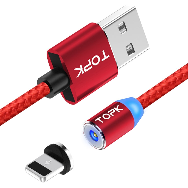 TOPK AM23 2m 2.4A Max USB to 8 Pin Nylon Braided Magnetic Charging Cable with LED Indicator(Red) - Charging Cable & Head by TOPK | Online Shopping South Africa | PMC Jewellery | Buy Now Pay Later Mobicred