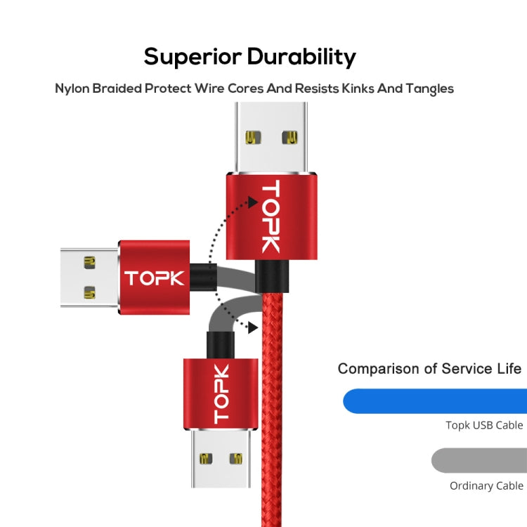 TOPK AM23 2m 2.4A Max USB to 8 Pin Nylon Braided Magnetic Charging Cable with LED Indicator(Red) - Charging Cable & Head by TOPK | Online Shopping South Africa | PMC Jewellery | Buy Now Pay Later Mobicred