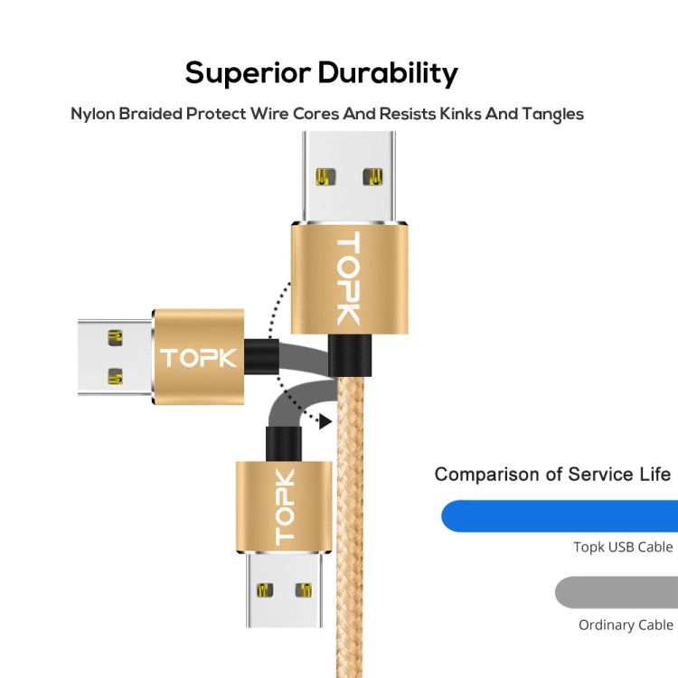 TOPK 1m 2.4A Max USB to 8 Pin + USB-C / Type-C + Micro USB Nylon Braided Magnetic Charging Cable with LED Indicator(Gold) - Charging Cable & Head by TOPK | Online Shopping South Africa | PMC Jewellery | Buy Now Pay Later Mobicred