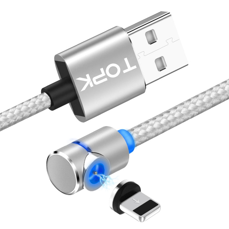 TOPK AM30 1m 2.4A Max USB to 8 Pin 90 Degree Elbow Magnetic Charging Cable with LED Indicator(Silver) - Charging Cable & Head by TOPK | Online Shopping South Africa | PMC Jewellery | Buy Now Pay Later Mobicred