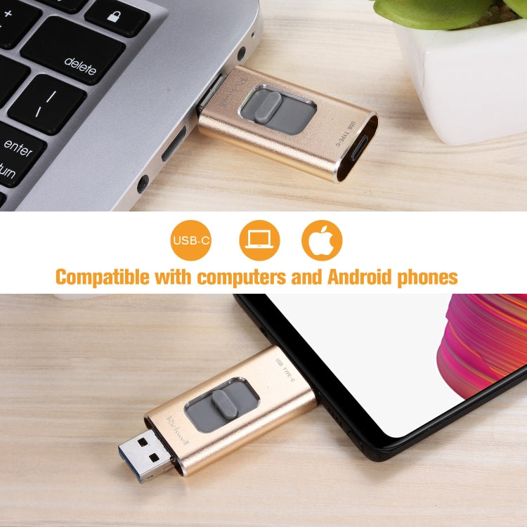 Richwell 3 in 1 16G Type-C + 8 Pin + USB 3.0 Metal Push-pull Flash Disk with OTG Function(Rose Gold) - U Disk & Card Reader by Richwell | Online Shopping South Africa | PMC Jewellery | Buy Now Pay Later Mobicred