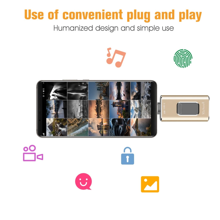 Richwell 3 in 1 64G Type-C + 8 Pin + USB 3.0 Metal Push-pull Flash Disk with OTG Function(Silver) - free shipping - PMC Jewellery - Order now!