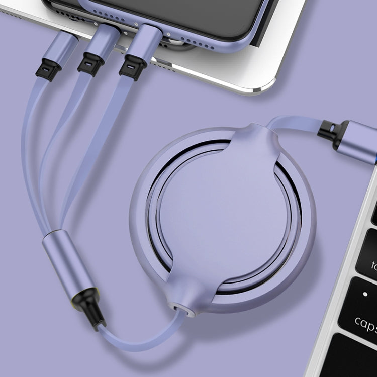 3.5A Liquid Silicone 3 in 1 USB to USB-C / Type-C + 8Pin + Micro USB Retractable Data Syn Charging Cable (Purple) - Multifunction Cable by PMC Jewellery | Online Shopping South Africa | PMC Jewellery | Buy Now Pay Later Mobicred