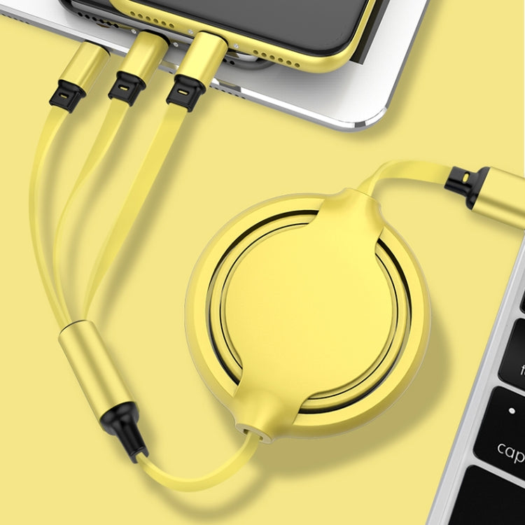 3.5A Liquid Silicone 3 in 1 USB to USB-C / Type-C + 8Pin + Micro USB Retractable Data Syn Charging Cable (Yellow) - Multifunction Cable by PMC Jewellery | Online Shopping South Africa | PMC Jewellery | Buy Now Pay Later Mobicred