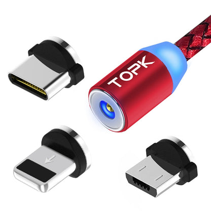 TOPK AM23 1m 2.1A Output USB to 8 Pin + USB-C / Type-C + Micro USB Mesh Braided Magnetic Charging Cable with LED Indicator(Red) - Charging Cable & Head by TOPK | Online Shopping South Africa | PMC Jewellery | Buy Now Pay Later Mobicred