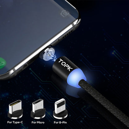 TOPK AM23 2m 2.1A Output USB to 8 Pin + USB-C / Type-C + Micro USB Mesh Braided Magnetic Charging Cable with LED Indicator(Black) - Charging Cable & Head by TOPK | Online Shopping South Africa | PMC Jewellery | Buy Now Pay Later Mobicred