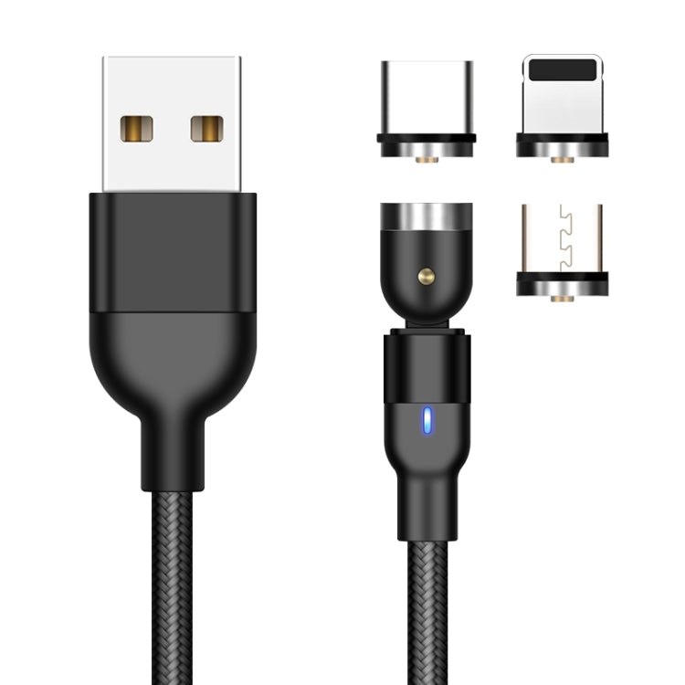 2m 2A Output 3 in 1 USB to 8 Pin + USB-C / Type-C + Micro USB Nylon Braided Rotate Magnetic Charging Cable (Black) - Charging Cable & Head by PMC Jewellery | Online Shopping South Africa | PMC Jewellery | Buy Now Pay Later Mobicred