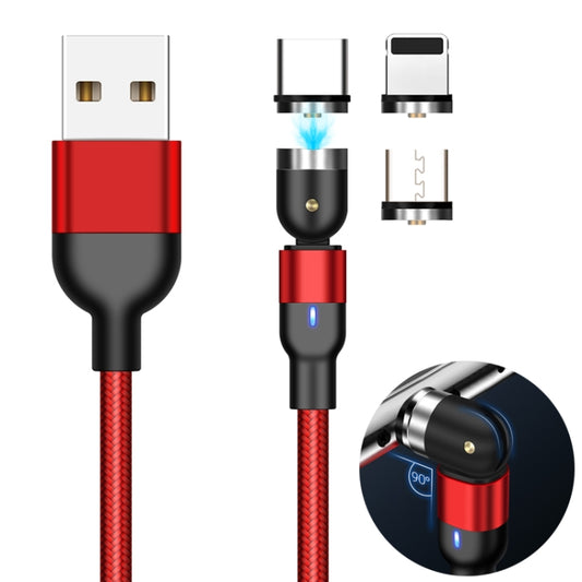 2m 2A Output 3 in 1 USB to 8 Pin + USB-C / Type-C + Micro USB Nylon Braided Rotate Magnetic Charging Cable (Red) - Charging Cable & Head by PMC Jewellery | Online Shopping South Africa | PMC Jewellery | Buy Now Pay Later Mobicred