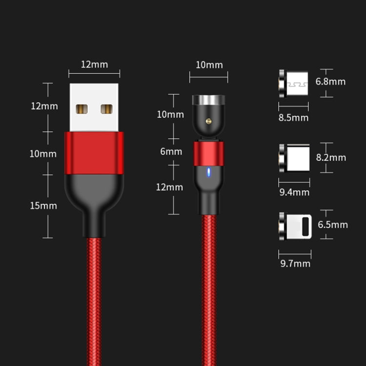 2m 2A Output 3 in 1 USB to 8 Pin + USB-C / Type-C + Micro USB Nylon Braided Rotate Magnetic Charging Cable (Red) - Charging Cable & Head by PMC Jewellery | Online Shopping South Africa | PMC Jewellery | Buy Now Pay Later Mobicred