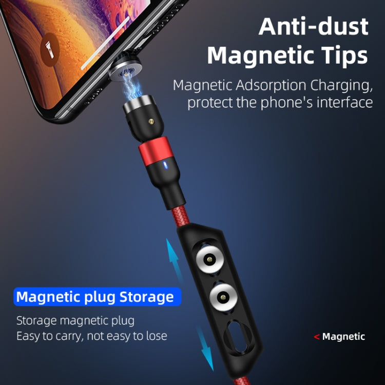 2m 2A Output 3 in 1 USB to 8 Pin + USB-C / Type-C + Micro USB Nylon Braided Rotate Magnetic Charging Cable (Red) - Charging Cable & Head by PMC Jewellery | Online Shopping South Africa | PMC Jewellery | Buy Now Pay Later Mobicred