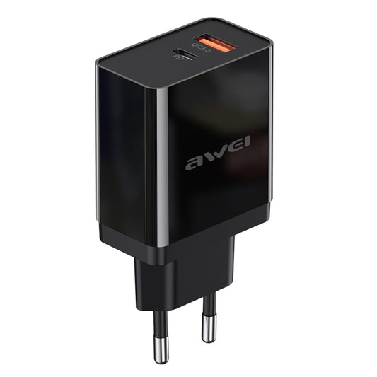 awei C-980 18W PD USB-C / Type-C + QC 3.0 USB Interface Fast Charging Travel Charger, EU Plug(Black) - USB Charger by awei | Online Shopping South Africa | PMC Jewellery | Buy Now Pay Later Mobicred