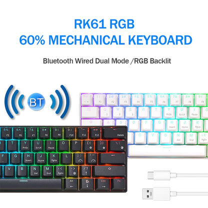 RK61 61 Keys Bluetooth / 2.4G Wireless / USB Wired Three Modes Brown Switch Tablet Mobile Gaming Mechanical Keyboard with RGB Backlight, Cable Length: 1.5m (White) - Wired Keyboard by PMC Jewellery | Online Shopping South Africa | PMC Jewellery | Buy Now Pay Later Mobicred