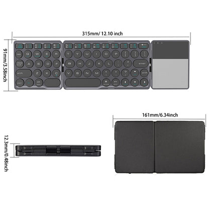 B052 Universal Round Keycap Mini Three-fold Bluetooth Wireless Keyboard with Touchpad (Black) - Mini Keyboard by PMC Jewellery | Online Shopping South Africa | PMC Jewellery | Buy Now Pay Later Mobicred