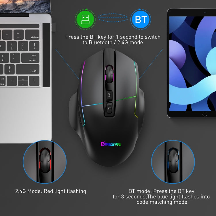 MKESPN X11 Bluetooth Three-modes Charging Wireless RGB Gaming Mouse - Wireless Mice by MKESPN | Online Shopping South Africa | PMC Jewellery | Buy Now Pay Later Mobicred