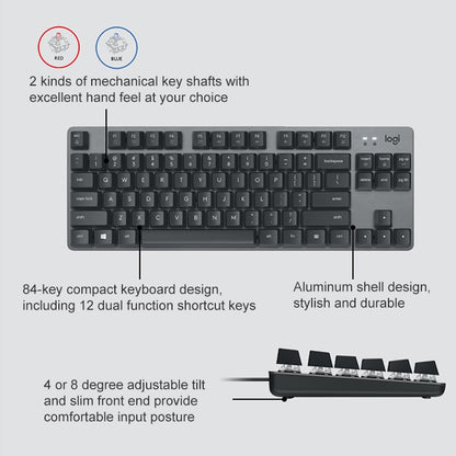 Logitech K835 Mini Mechanical Wired Keyboard, Green Shaft (Black) - Wired Keyboard by Logitech | Online Shopping South Africa | PMC Jewellery | Buy Now Pay Later Mobicred