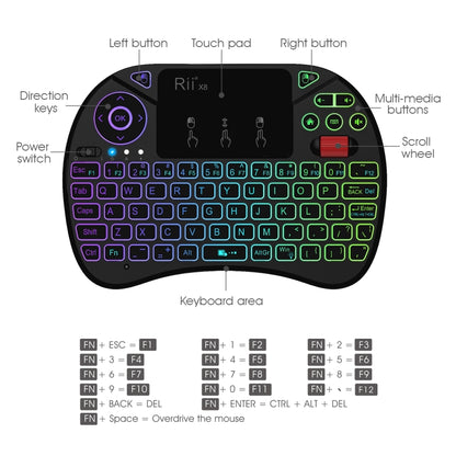 Rii X8 RT716 2.4GHz Mini Wireless QWERTY 71 Keys Keyboard, 2.5 inch Touchpad Combo with Backlight(Black) - MINI PC Accessories & Gadgets by PMC Jewellery | Online Shopping South Africa | PMC Jewellery | Buy Now Pay Later Mobicred