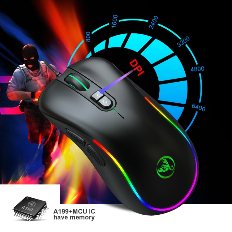 HXSJ J300 7 Keys RGB Lighting Programmable Gaming Wired Mouse(Black) - Wired Mice by HXSJ | Online Shopping South Africa | PMC Jewellery | Buy Now Pay Later Mobicred