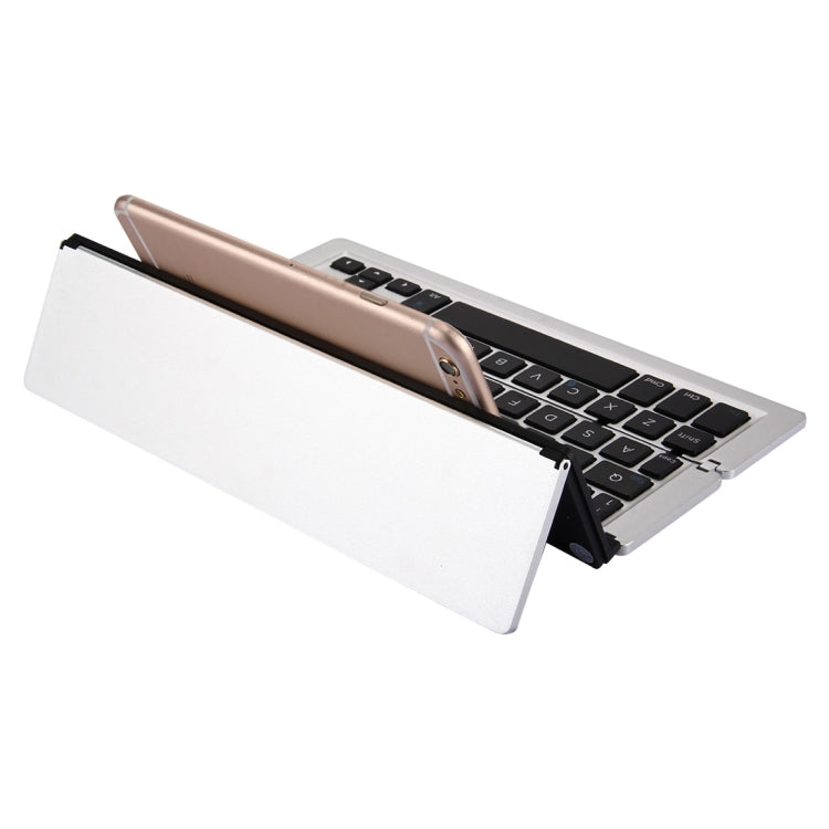 F18 Ultra-slim Rechargeable Foldable 58 Keys Bluetooth Wireless Keyboard with Holder (Silver) - Wireless Keyboard by PMC Jewellery | Online Shopping South Africa | PMC Jewellery | Buy Now Pay Later Mobicred