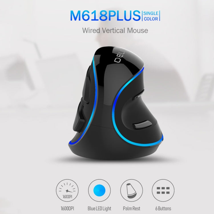 DELUX M618 Plus Wired Blue Version Optical Mouse Ergonomic Vertical Mouse 1600DPI - Wired Mice by DELUX | Online Shopping South Africa | PMC Jewellery | Buy Now Pay Later Mobicred