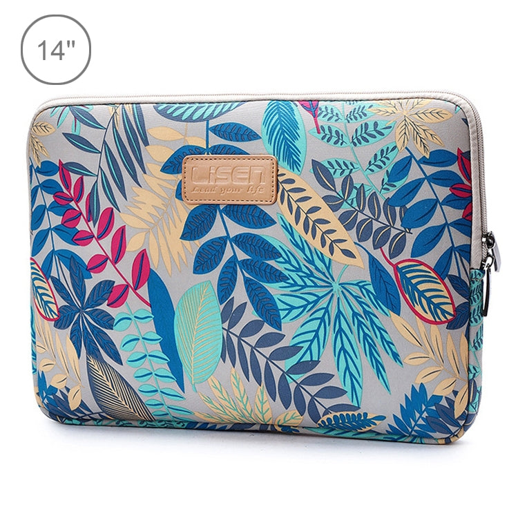 Lisen 14 inch Sleeve Case Colorful Leaves Zipper Briefcase Carrying Bag for Macbook, Samsung, Lenovo, Sony, DELL Alienware, CHUWI, ASUS, HP, 14 inch and Below Laptops(Grey) - 14.1 inch by PMC Jewellery | Online Shopping South Africa | PMC Jewellery | Buy Now Pay Later Mobicred